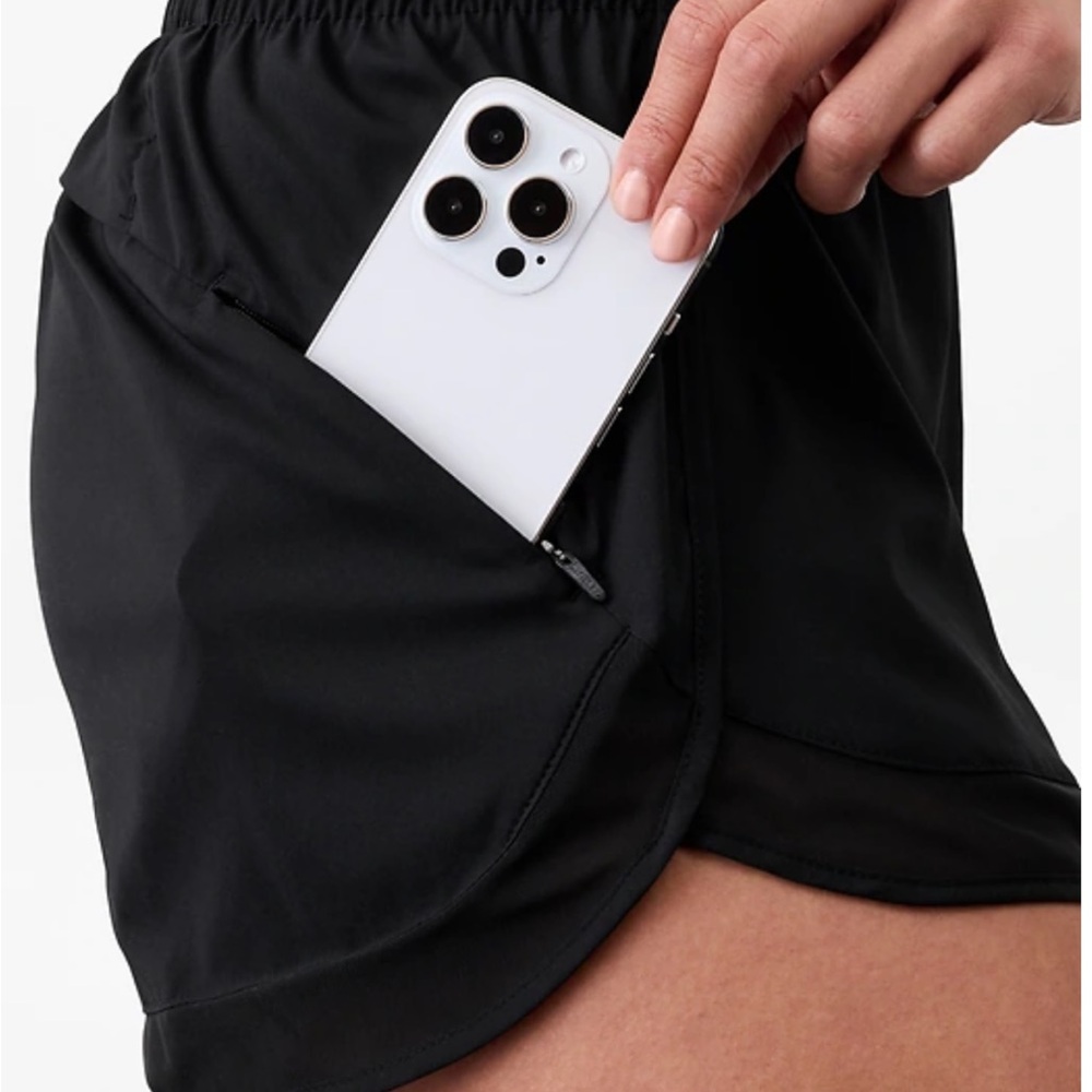 Athleta Black Mesh Racer Run Mid Rise 4 Shorts - Picture 5 of 6